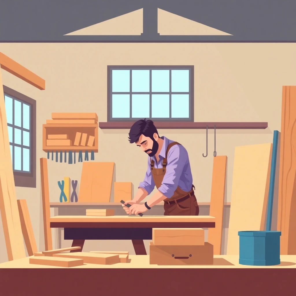 Carpenter working in a workshop