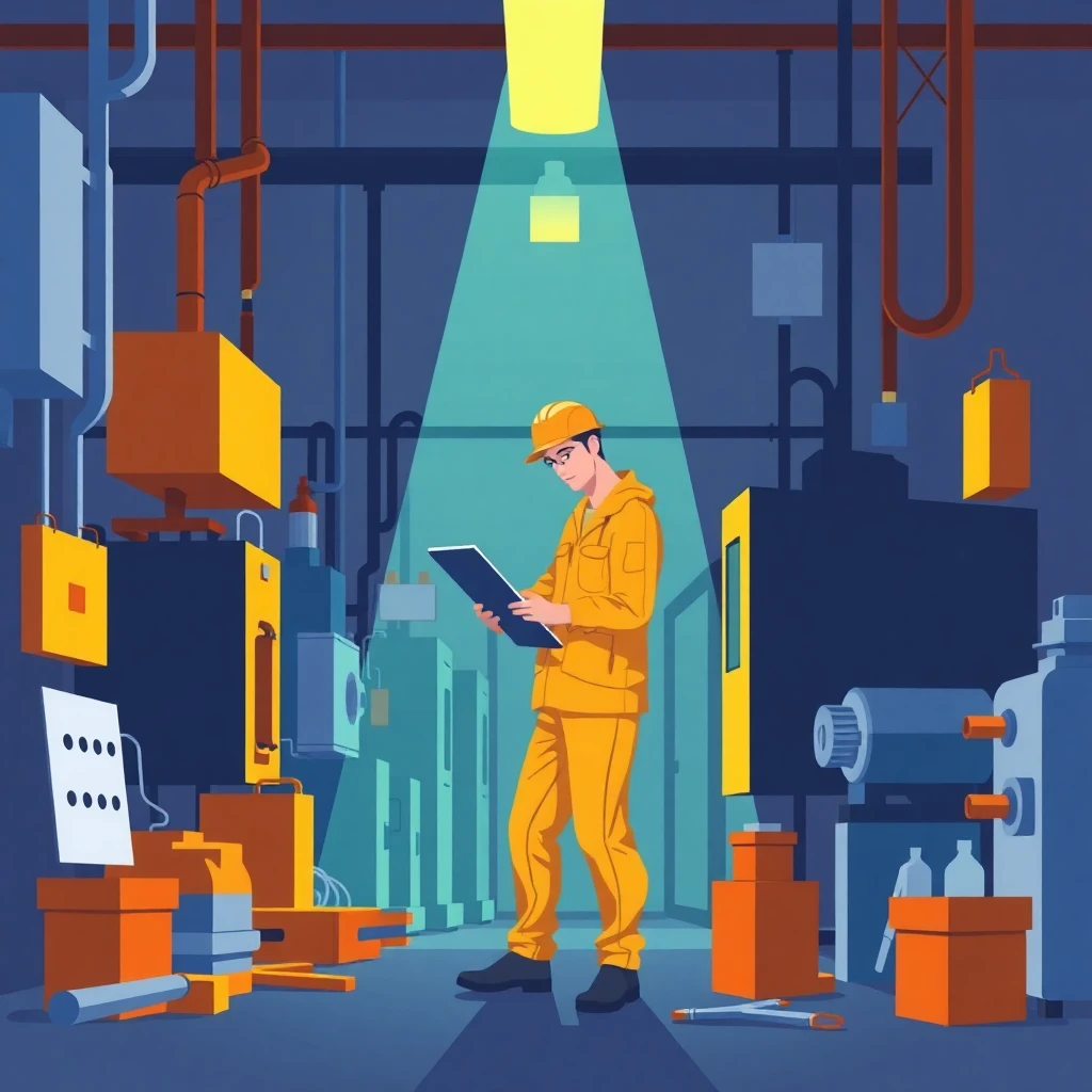 Night shift worker in a factory