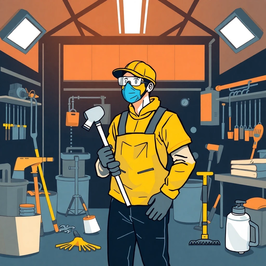 Cleaning worker ready on the job