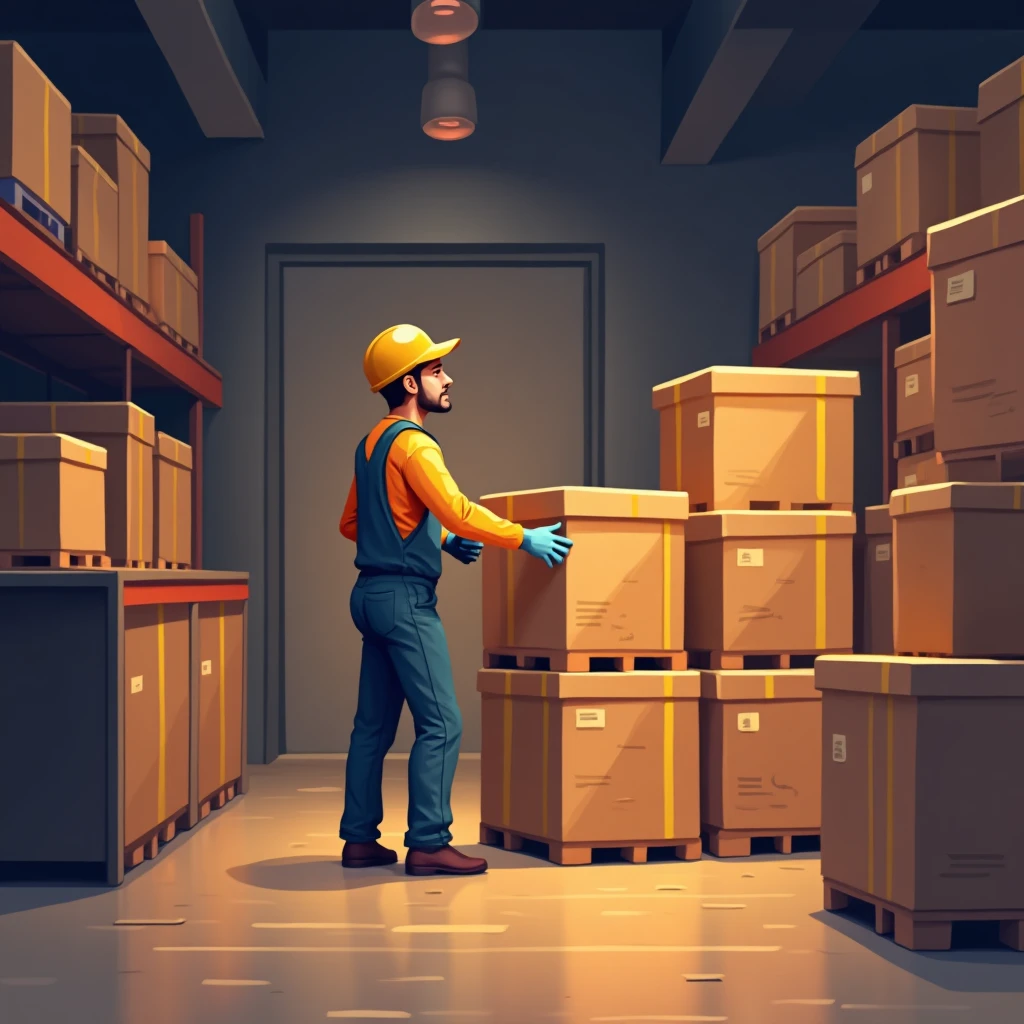 Trabajador de almacén organizando cajas