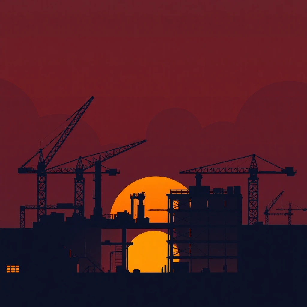 Construction site at sunset