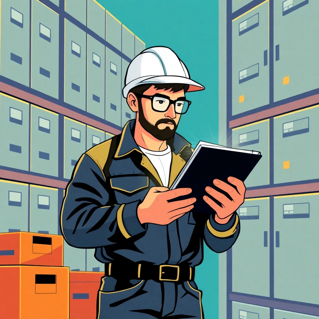 Trabajador de almacén revisando documentos