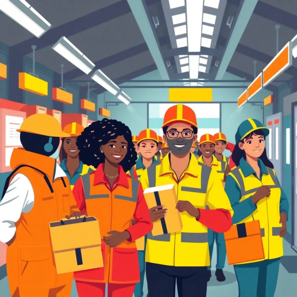 Couriers preparing for delivery routes