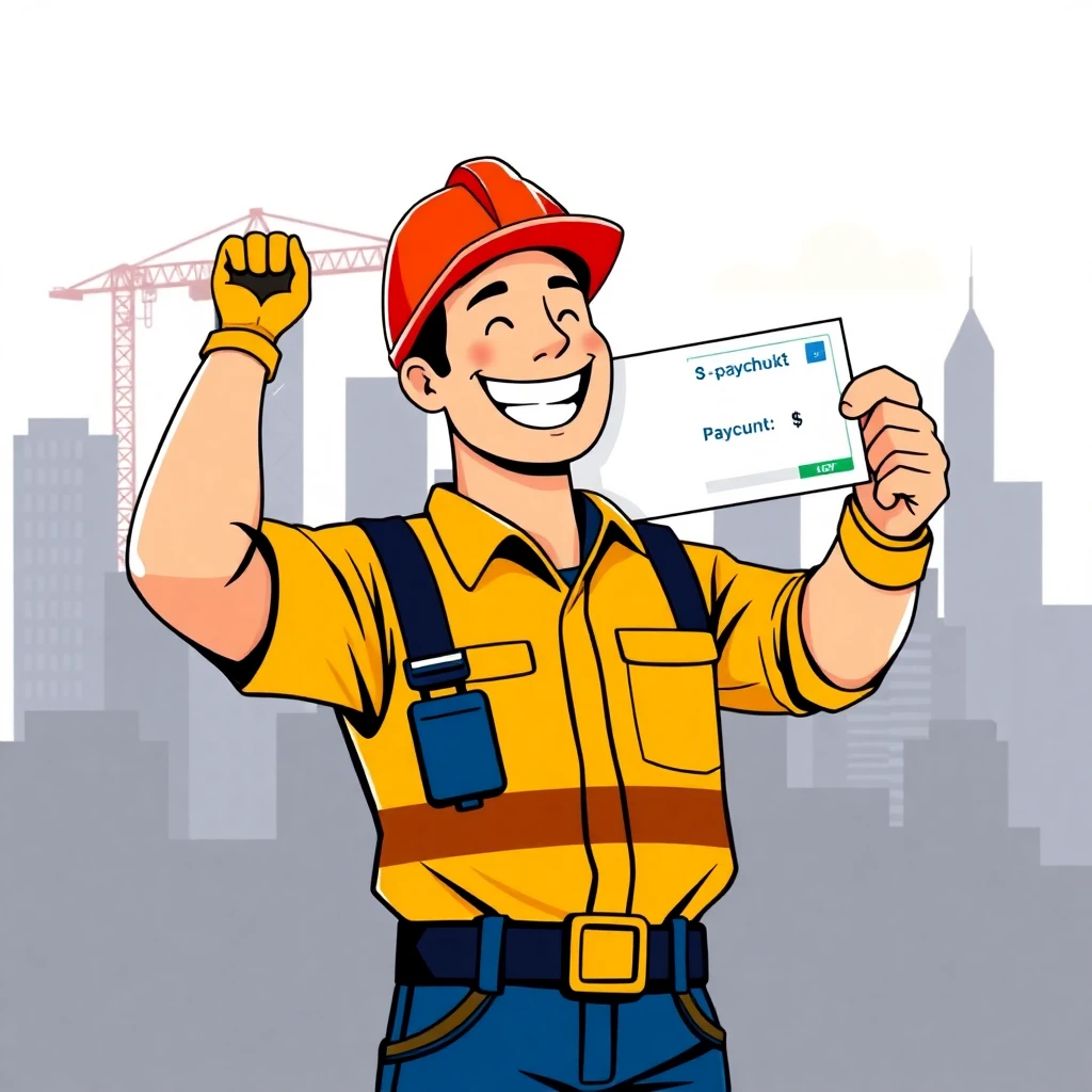 Construction worker with paycheck