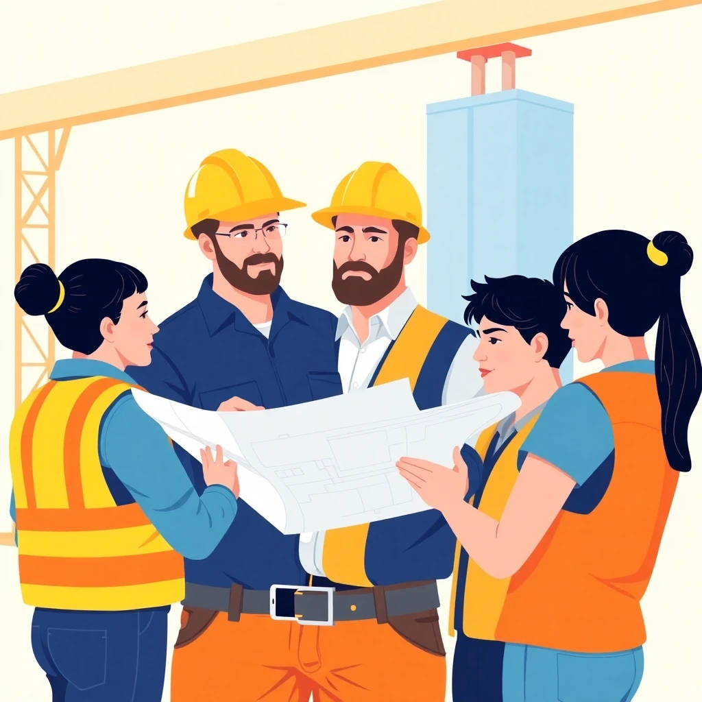 Construction foreman with team