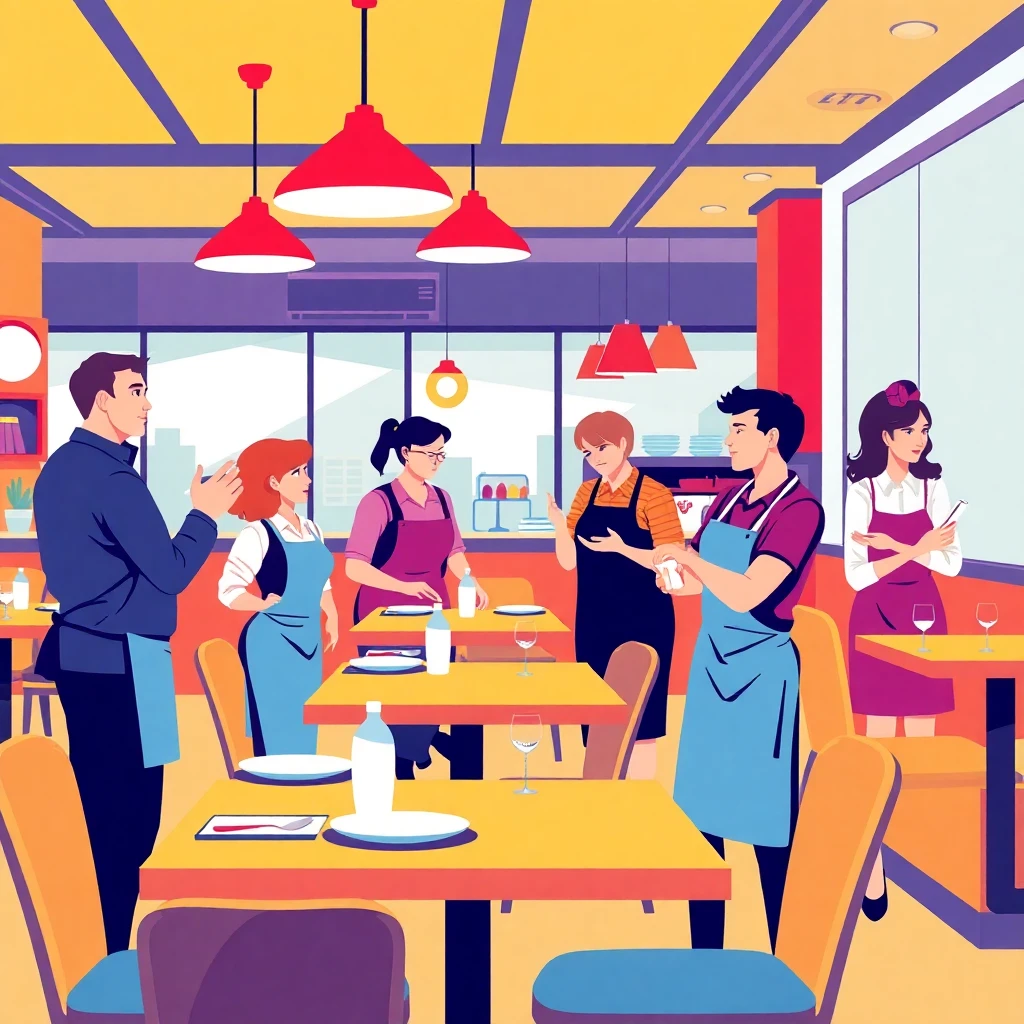 Restaurant team working together