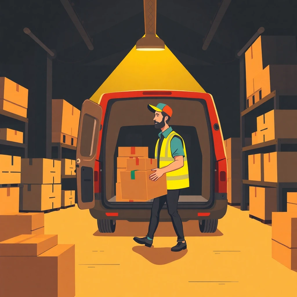 A delivery driver loading packages