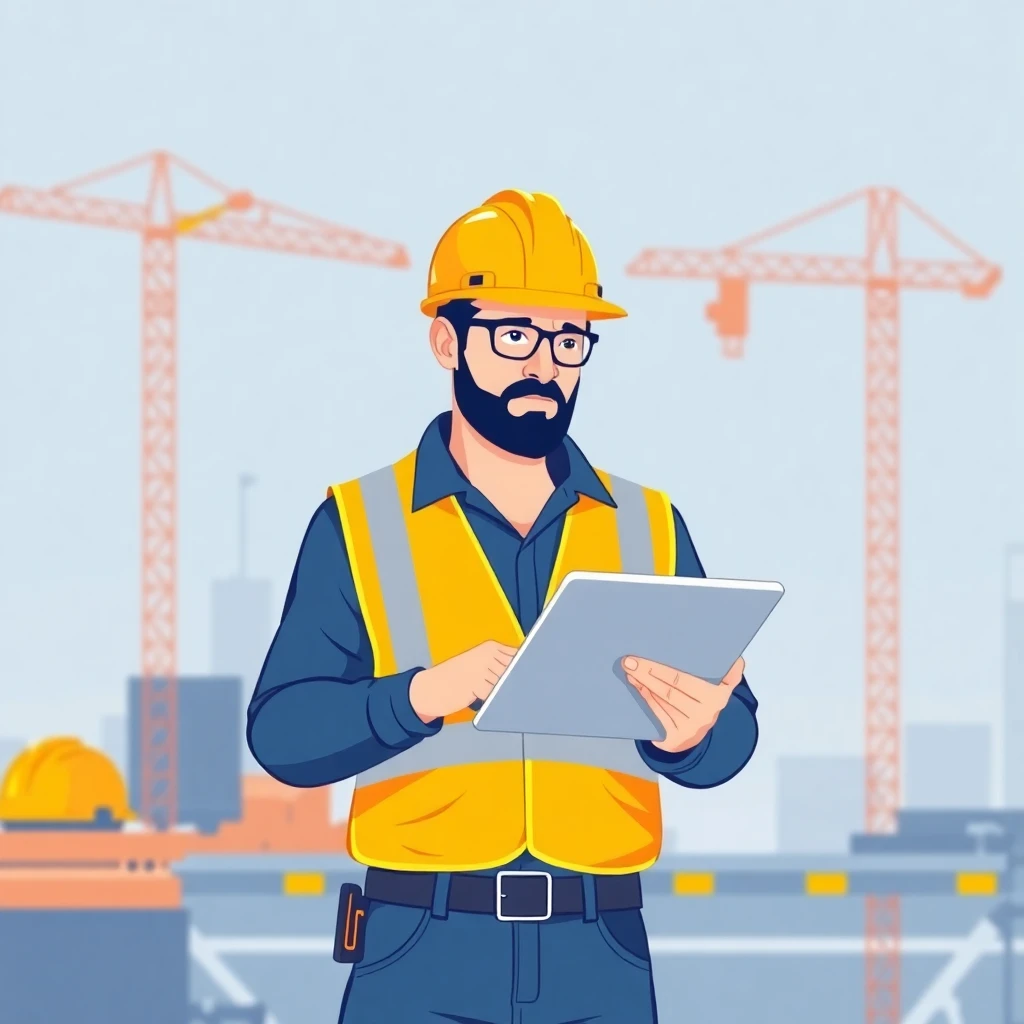 Profesional de la construcción revisando información