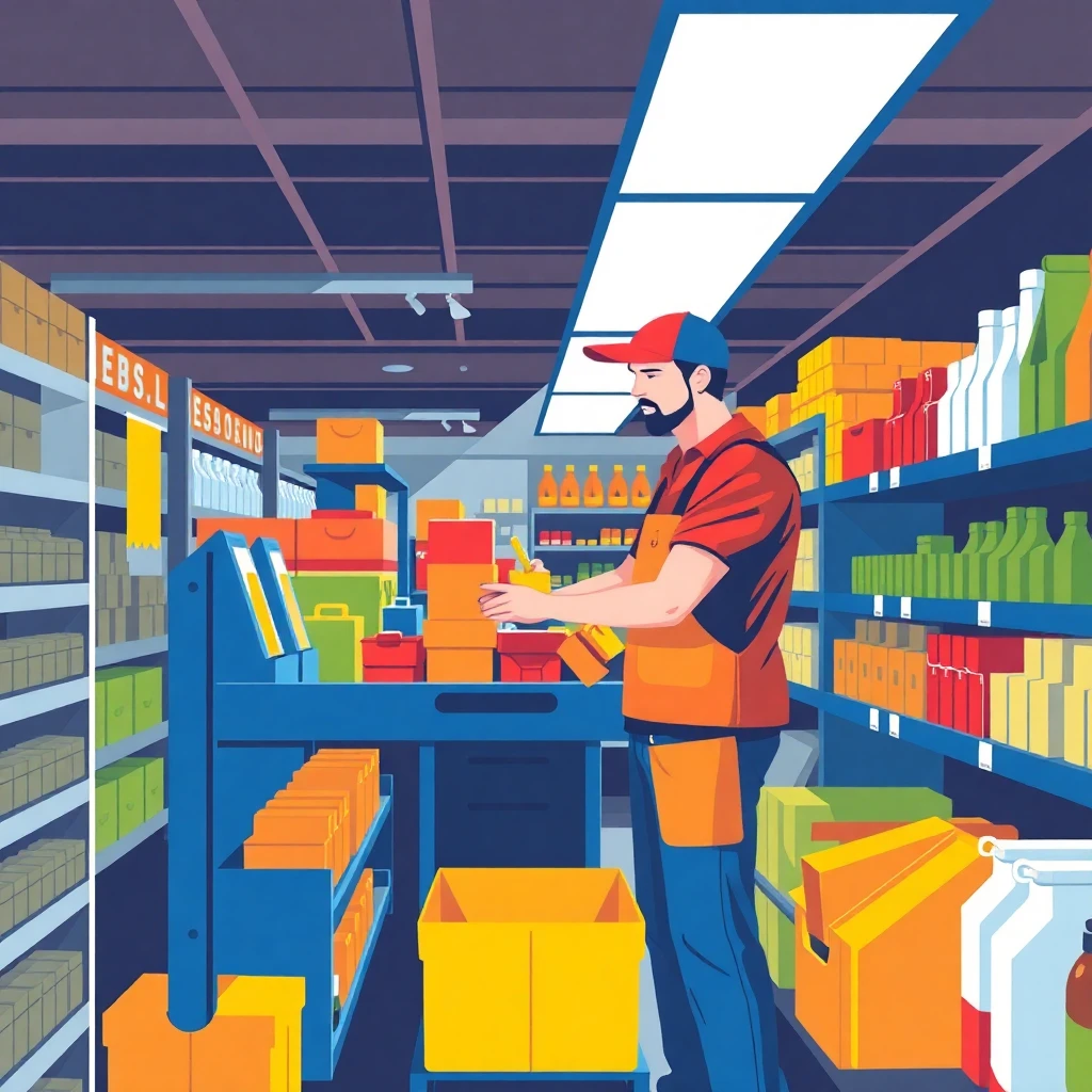 Trabajador de ventas al detalle organizando productos