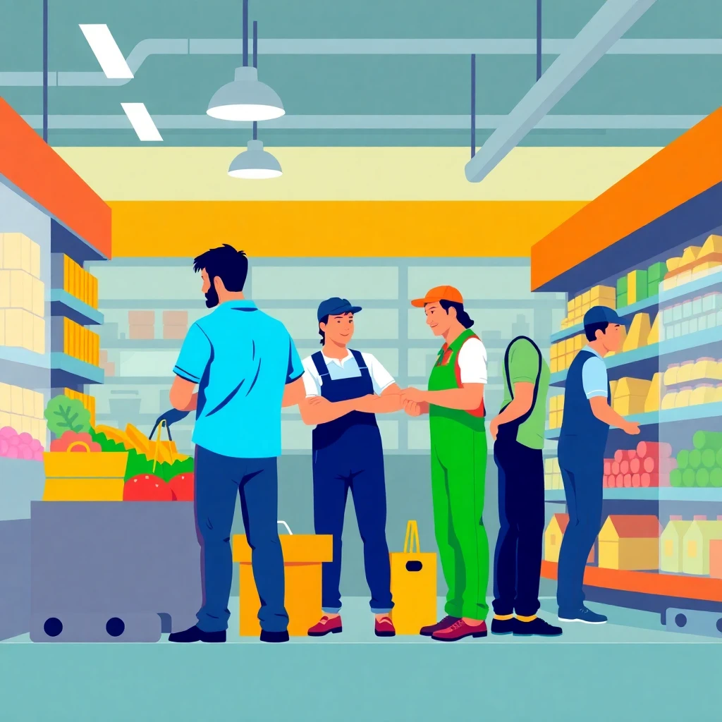 Trabajadores en equipo en una tienda