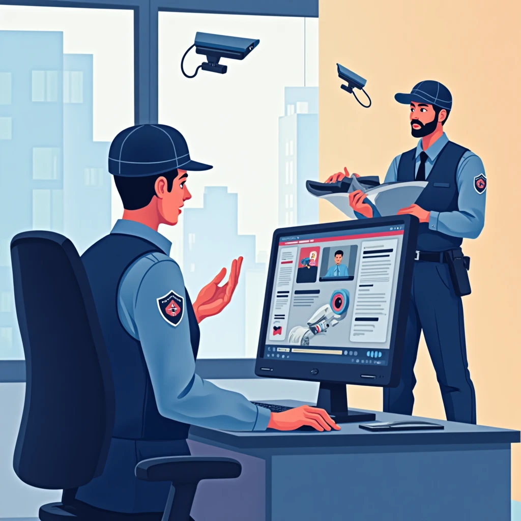 Guardia de seguridad en monitor de vigilancia