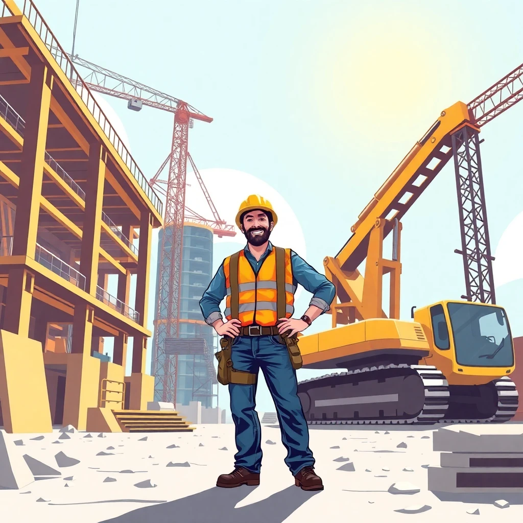 Stolzer Bauarbeiter auf Baustelle