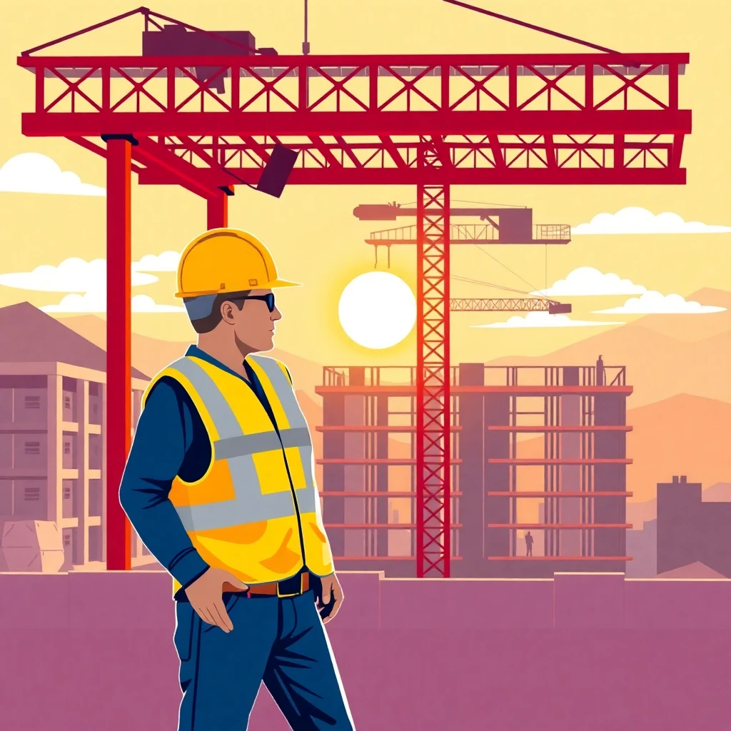 Bauarbeiten bei Sonnenaufgang