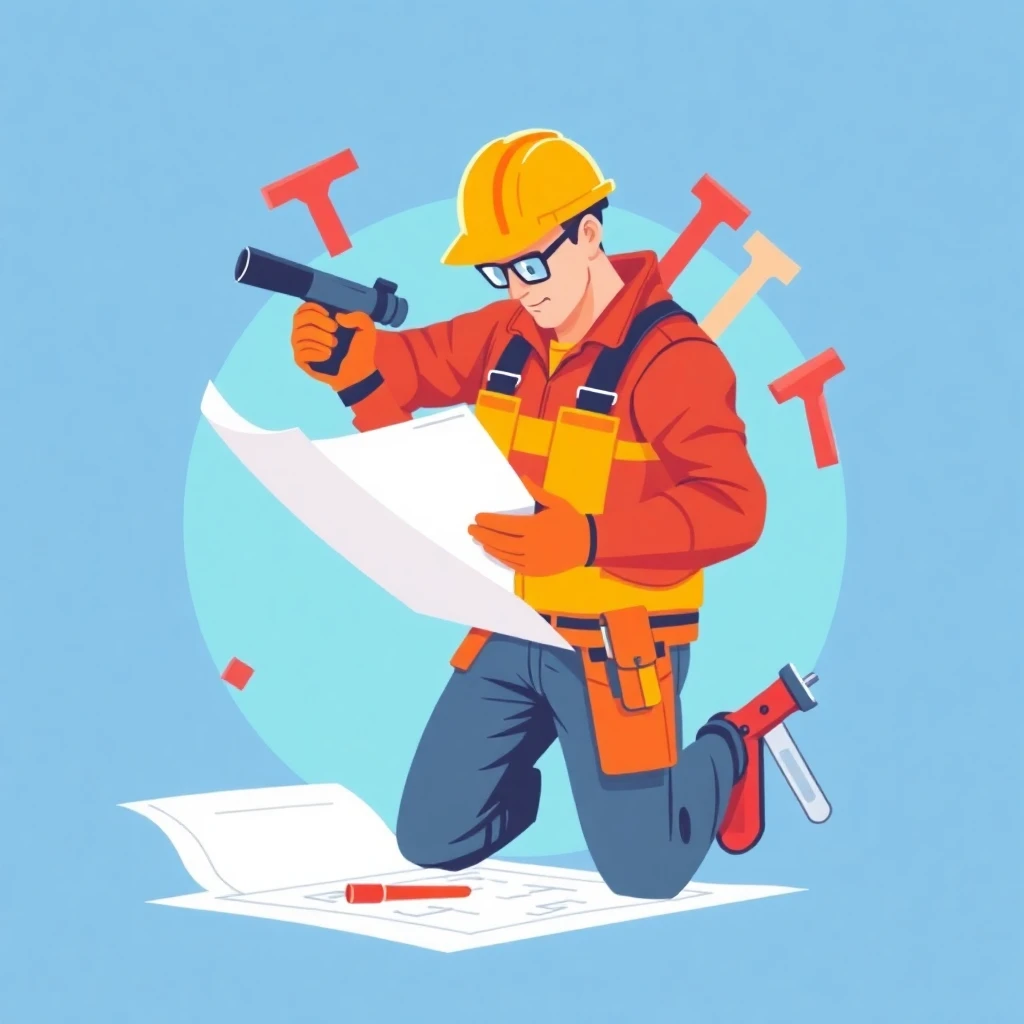 Trabajador de la construcción revisando planos