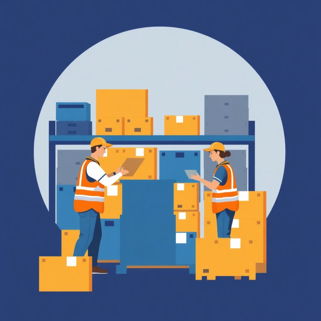 Trabajadores de almacén en acción