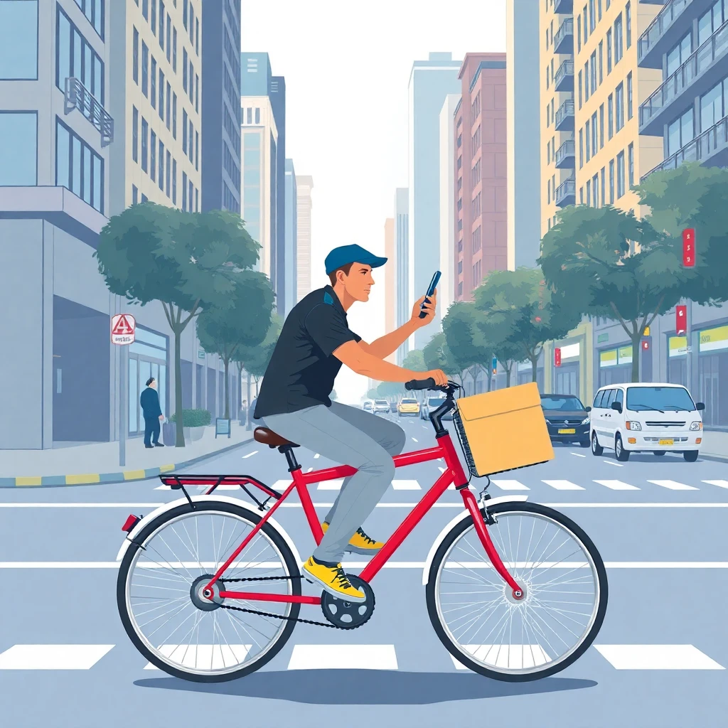 Entregador usando smartphone para navegação