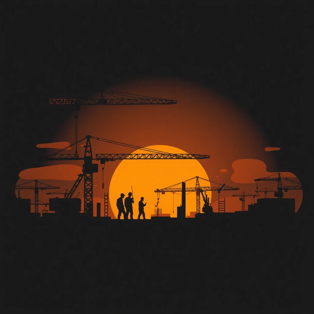 Construction site at sunset