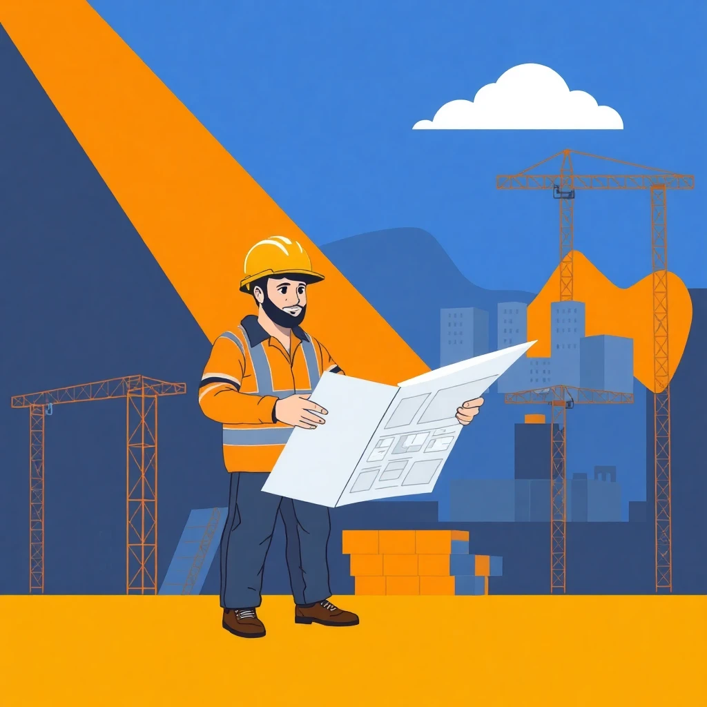 Trabajador de construcción revisando planos