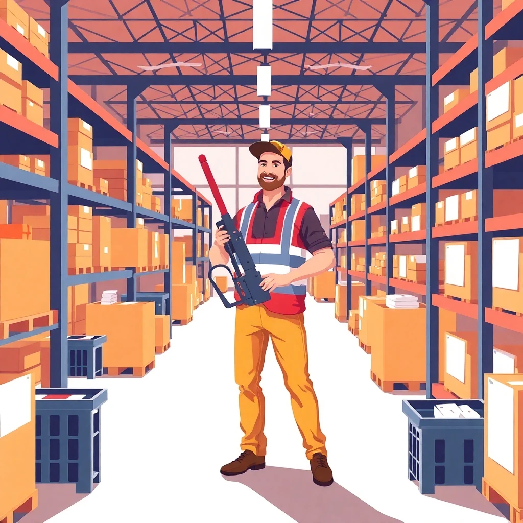 Erfahrener Lagerarbeiter mit Gabelstapler