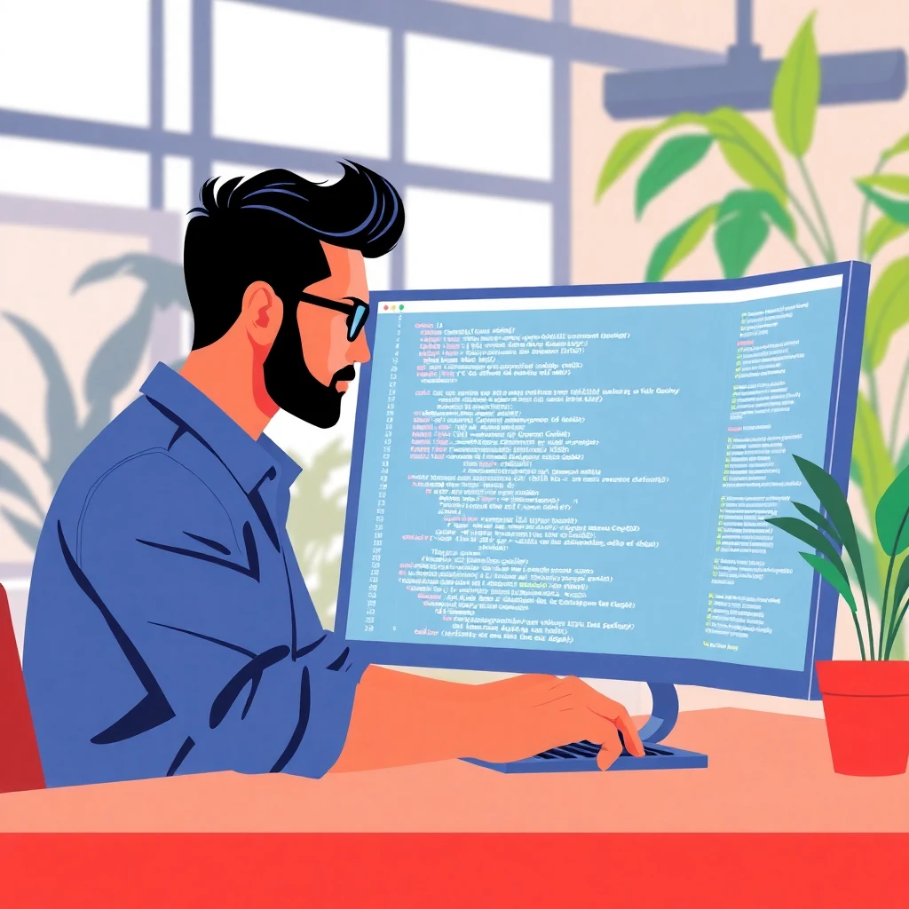 Programador revisando código