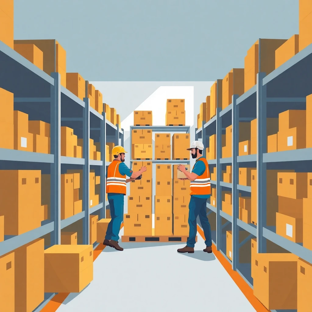 Trabajadores de almacén organizando mercancía