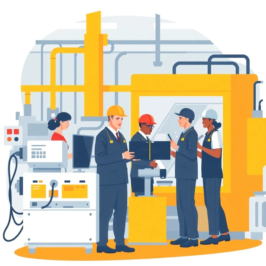 Modern factory workers