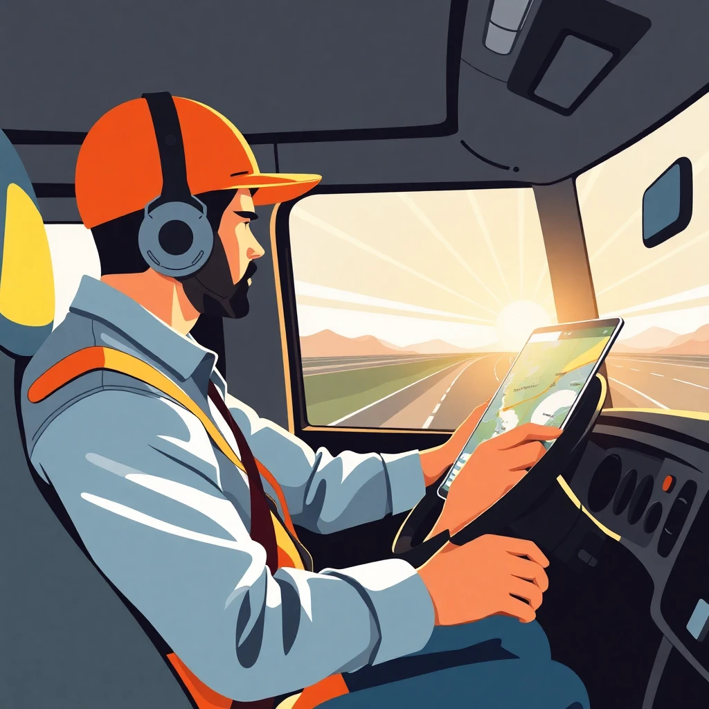 Chauffeur-livreur utilisant une carte numérique