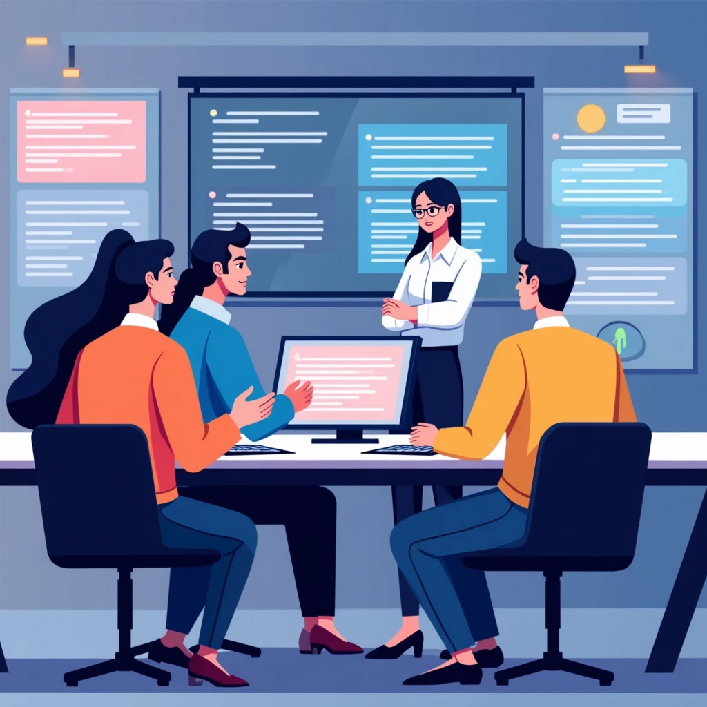 Ingenieros de software colaborando