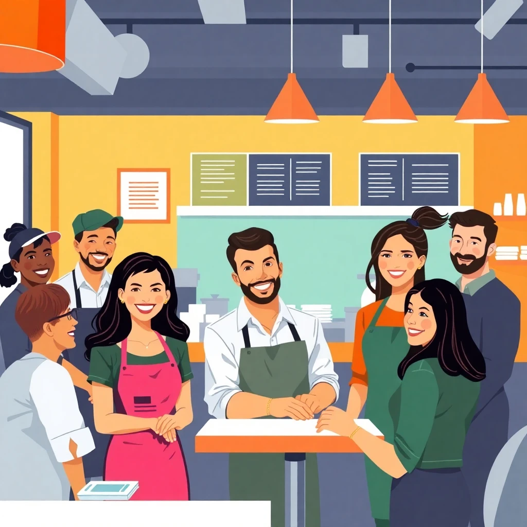 Hospitality workers in action