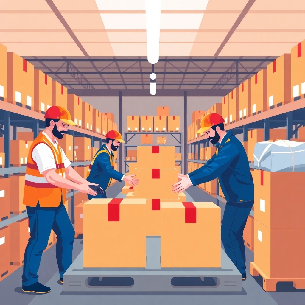 Warehouse environment with workers