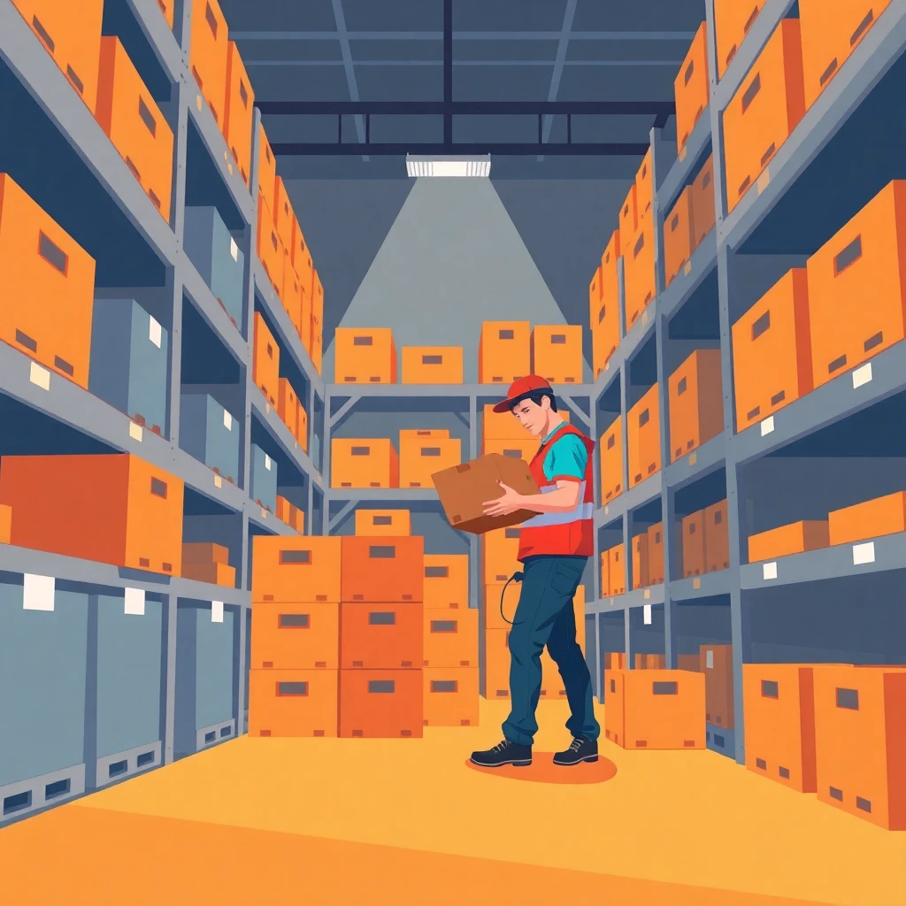 Trabajador de almacén organizando cajas