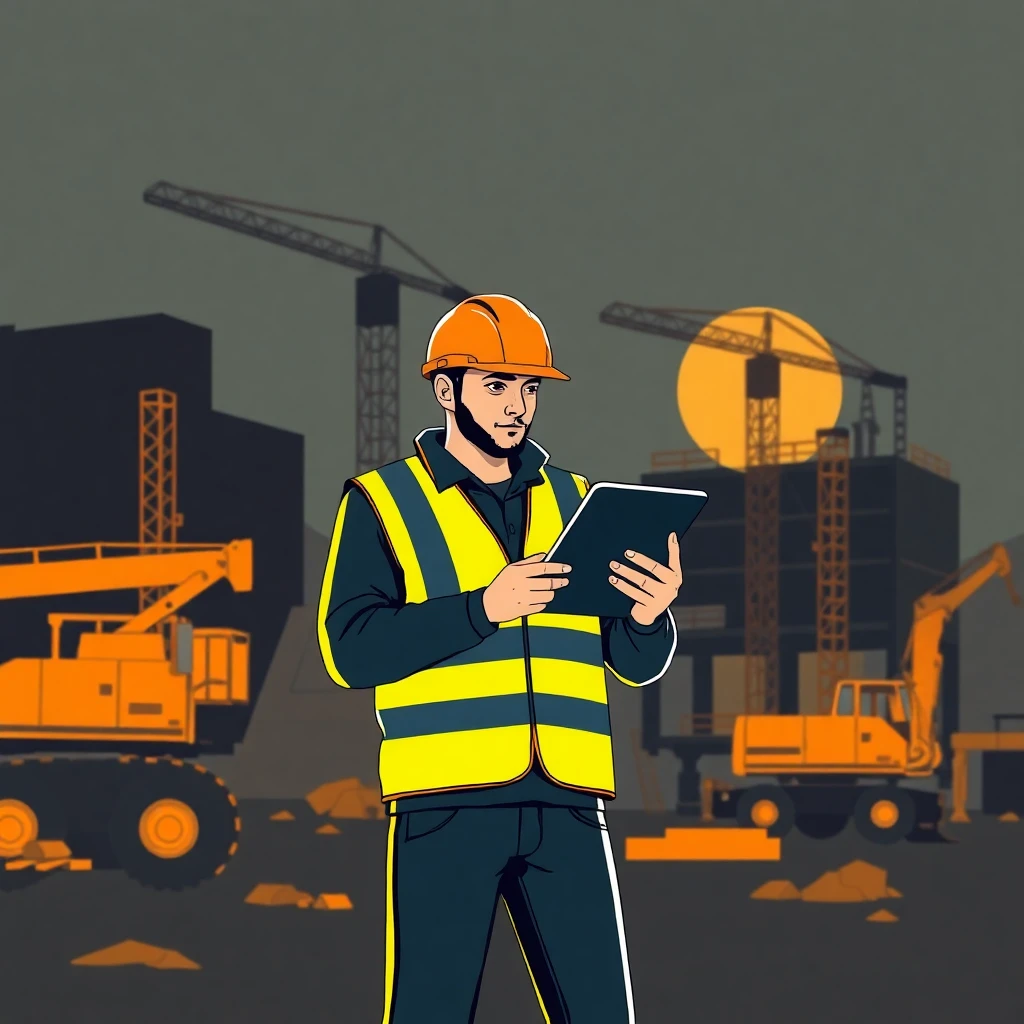 Construction worker using technology