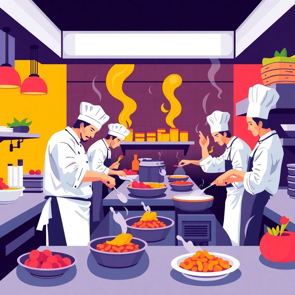 Busy restaurant kitchen