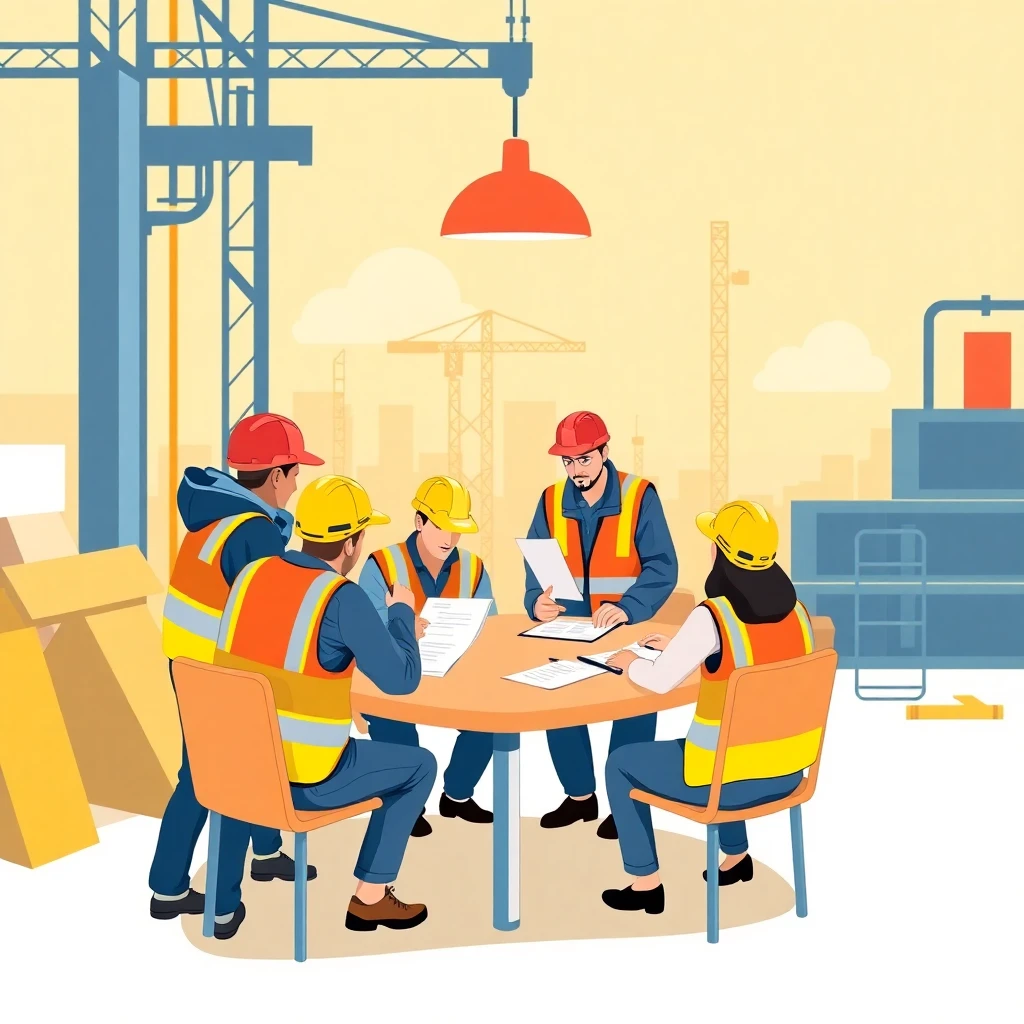 Construction team planning session