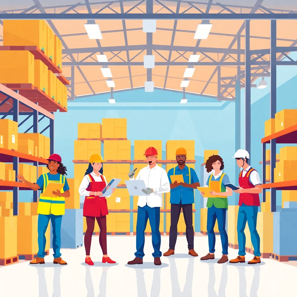 Warehouse team working together