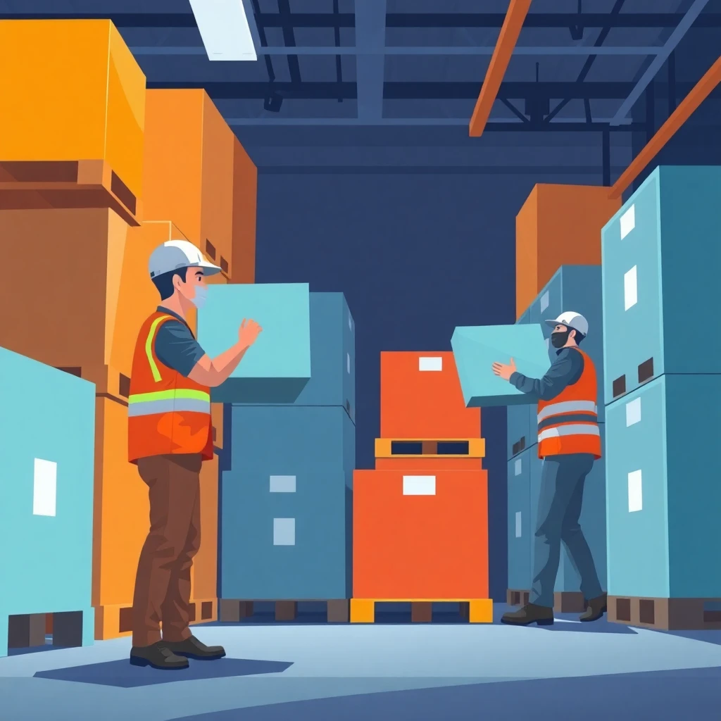 Trabajadores de almacén en acción