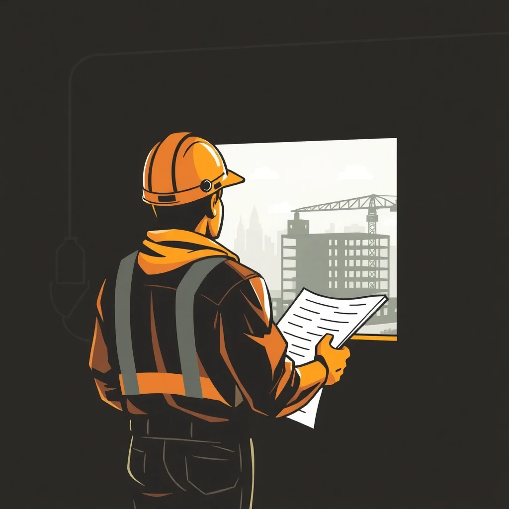 Trabajador de construcción revisando planos