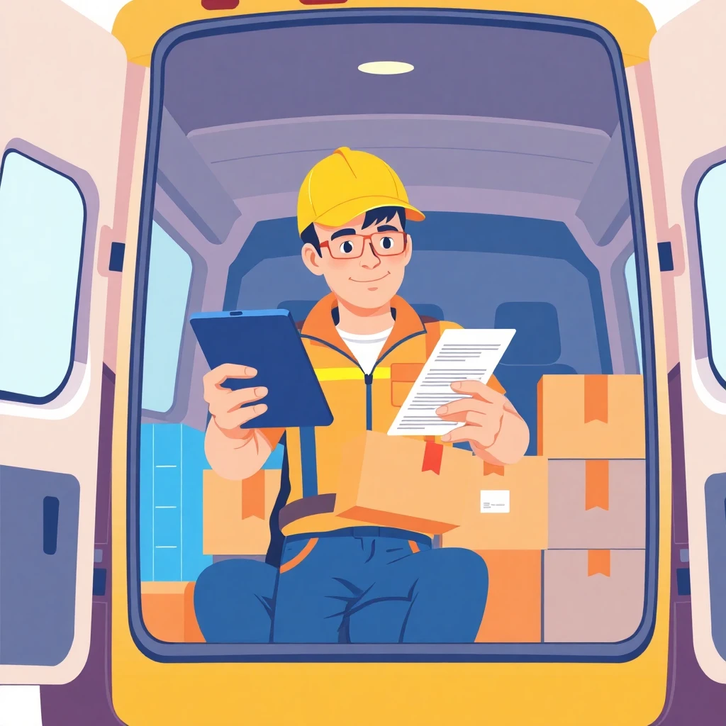 Delivery driver organizing packages