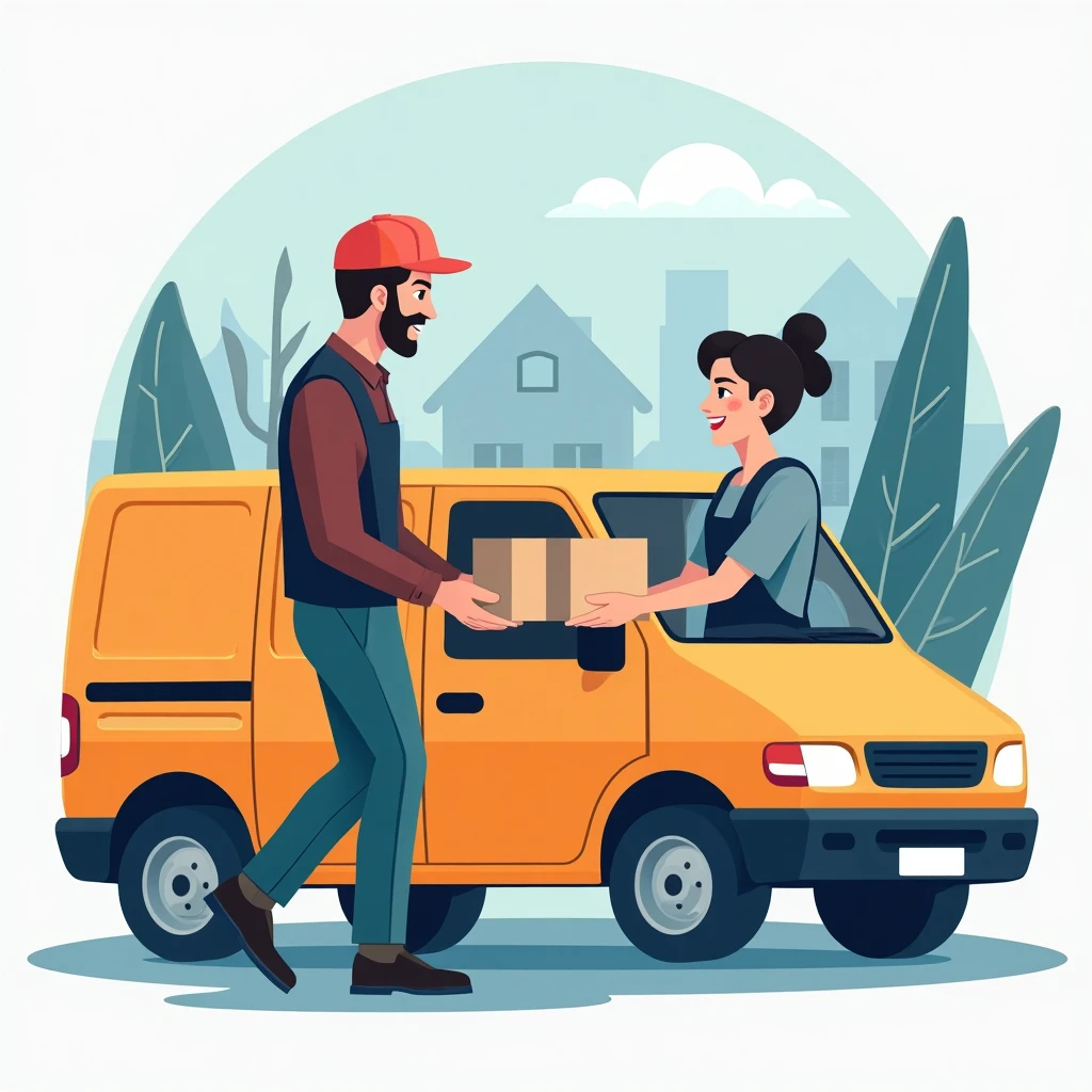Van driver delivering package