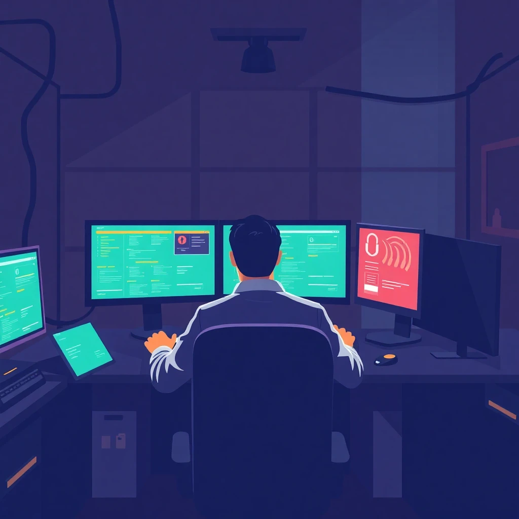 IT professional managing multiple screens