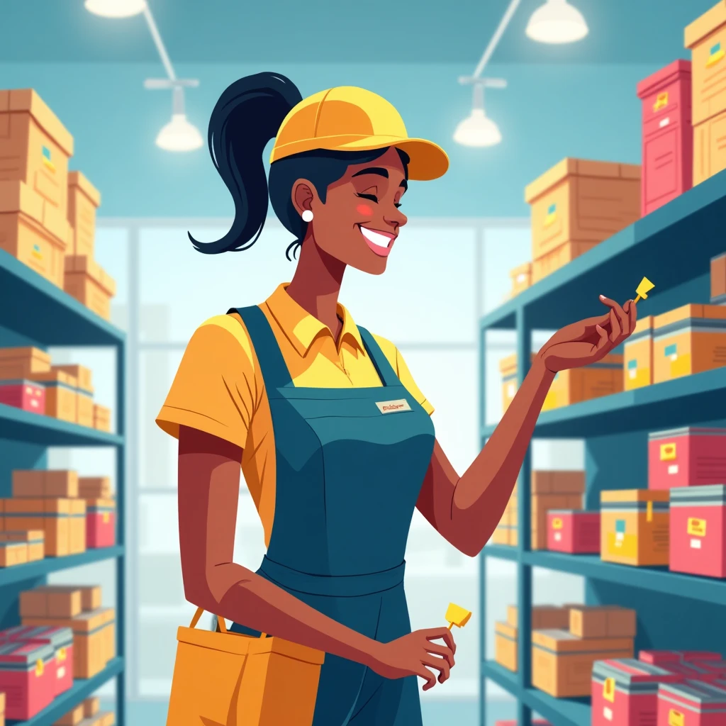 Retail worker organizing shelves