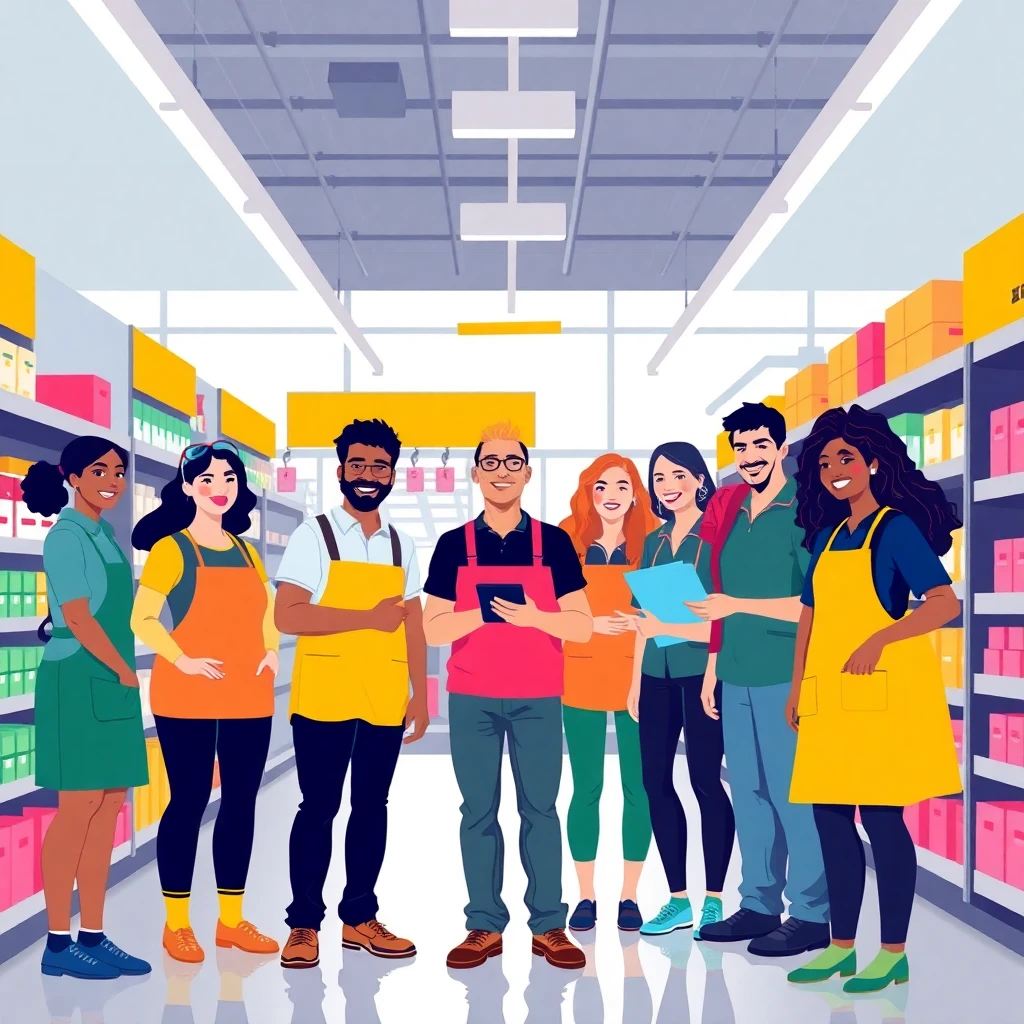 Diverse retail team collaborating