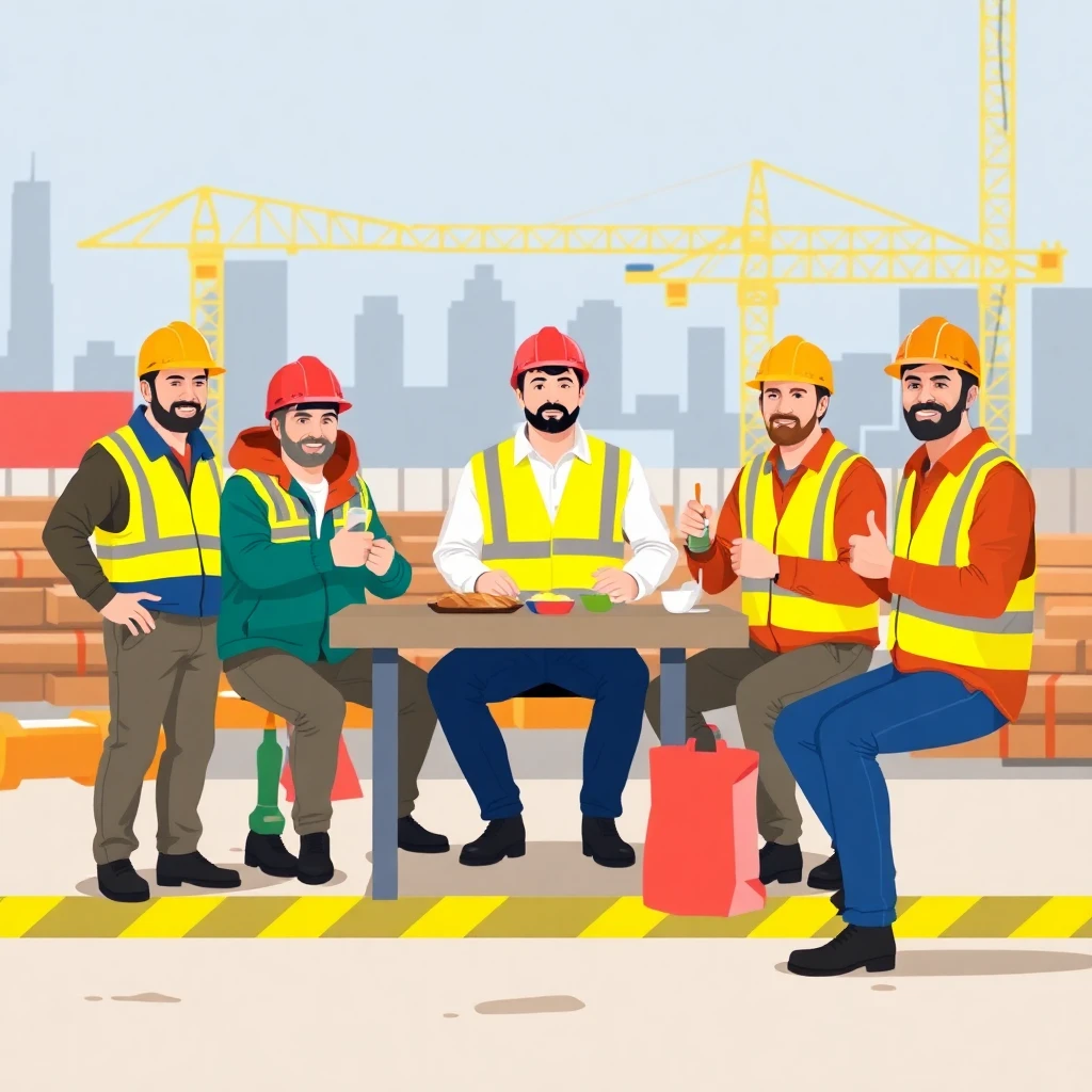 Construction team lunch break