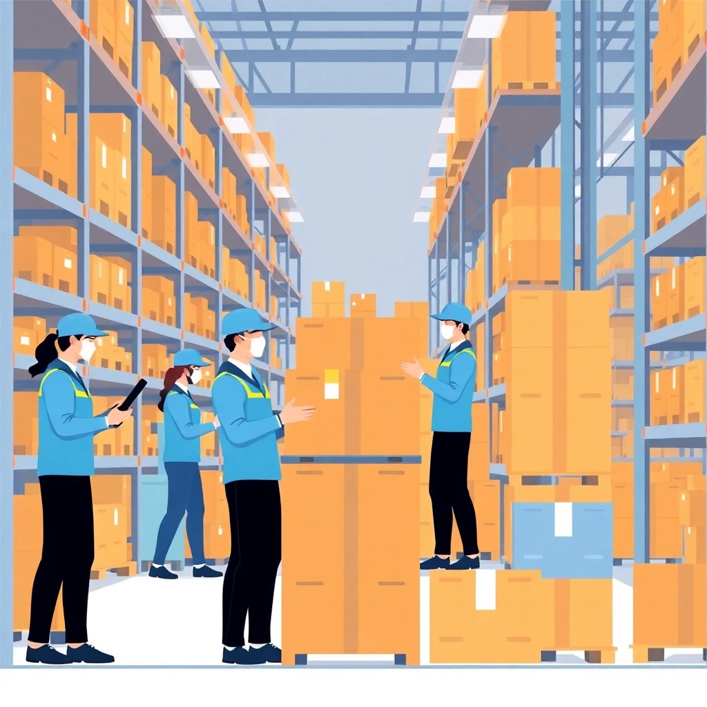 Warehouse team organizing packages