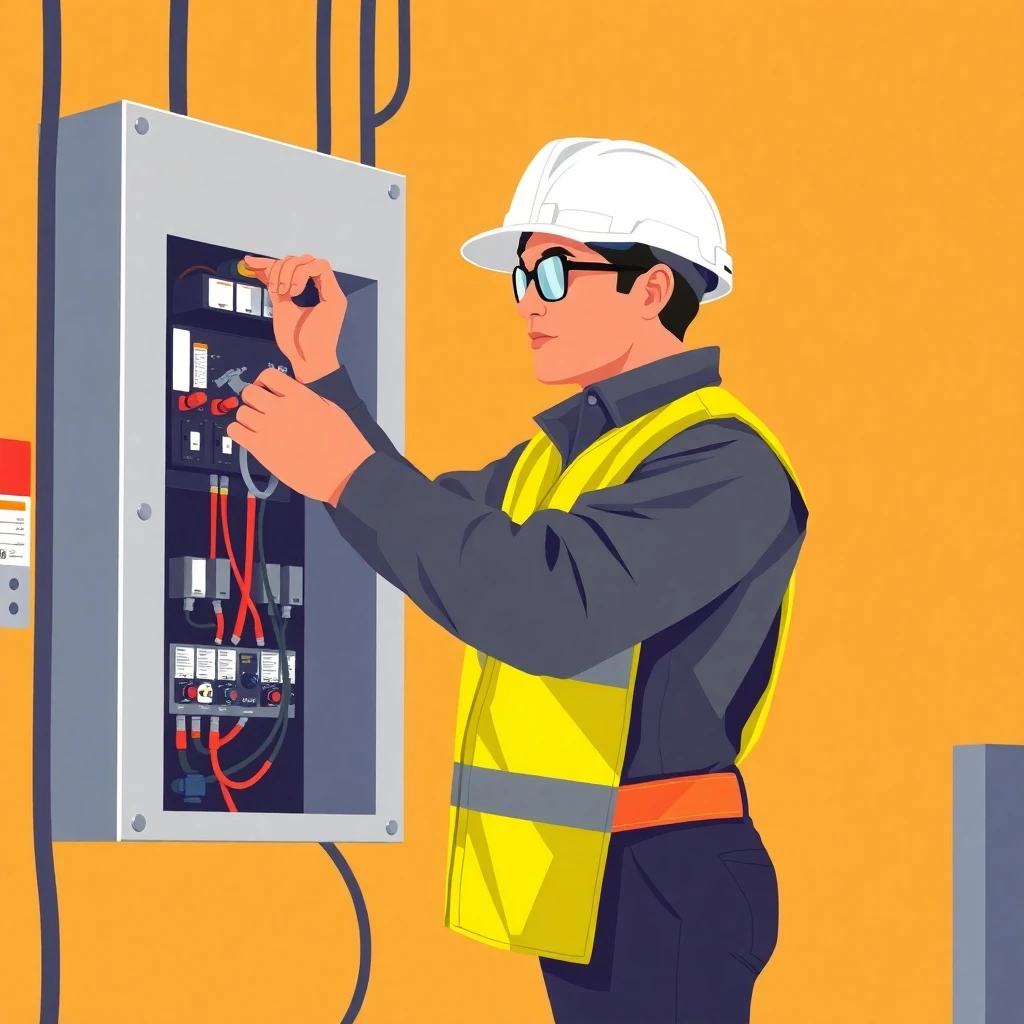 Trabajador revisando equipo eléctrico