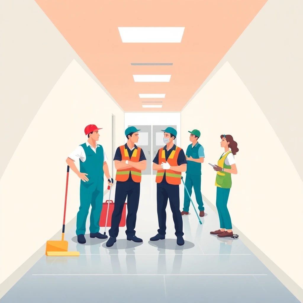 Trabajadores de limpieza en equipo