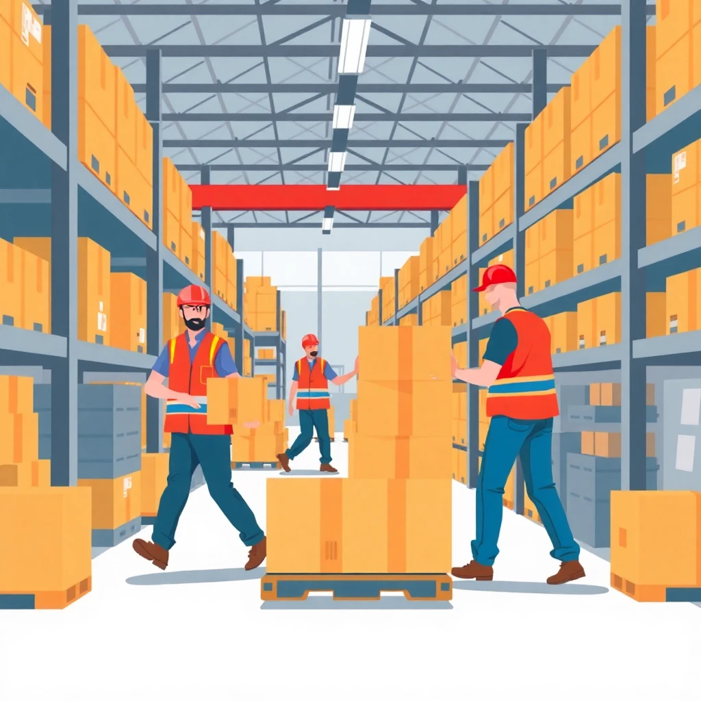 Warehouse work in action