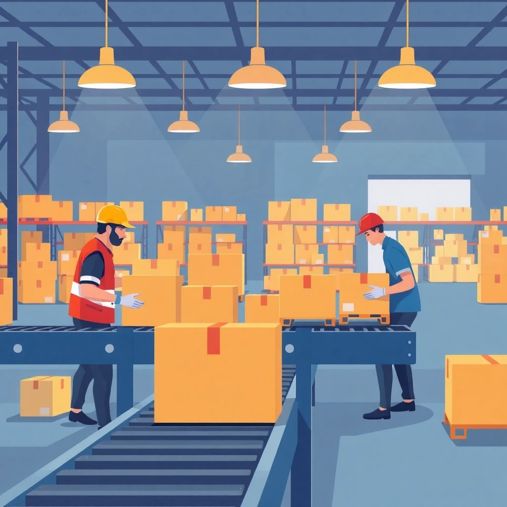 Warehouse workers in action