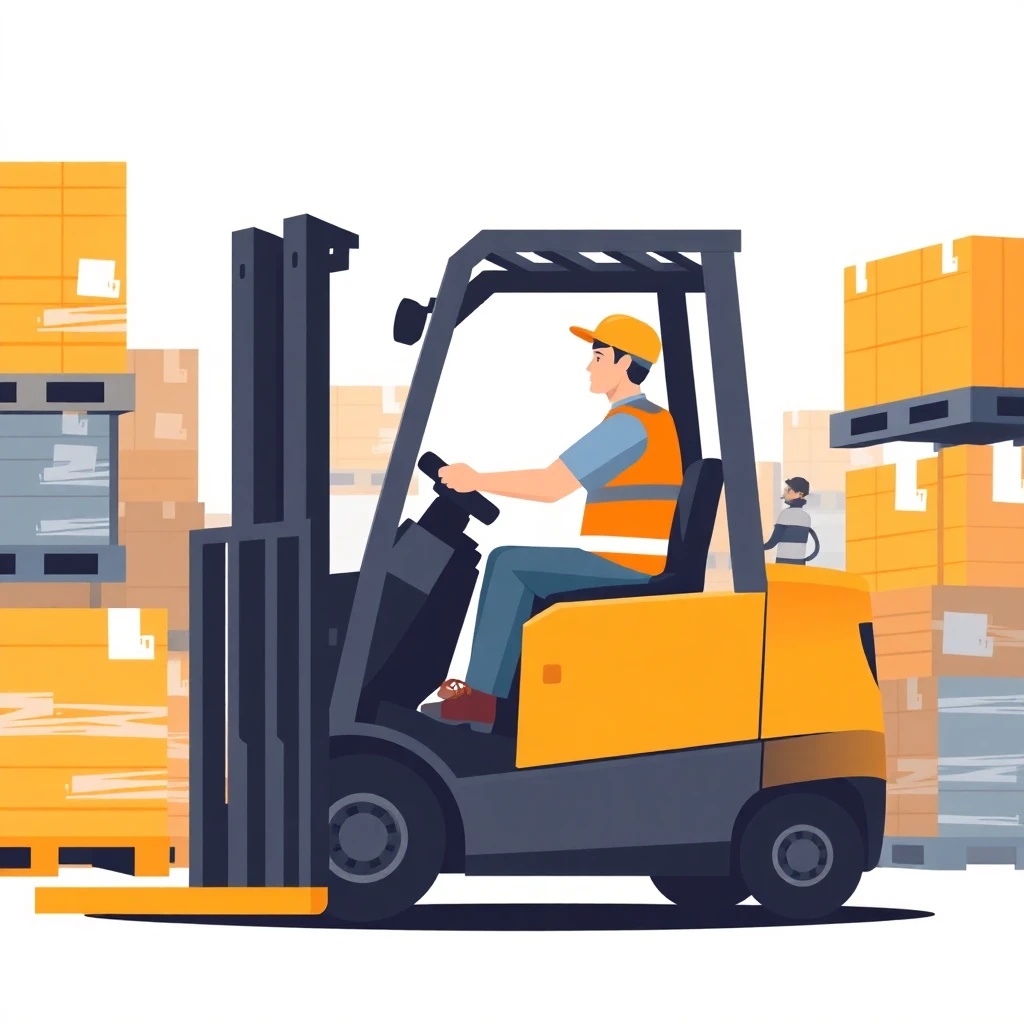 Warehouse worker on a forklift