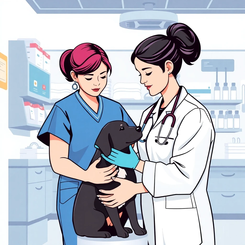 Veterinary assistant at work